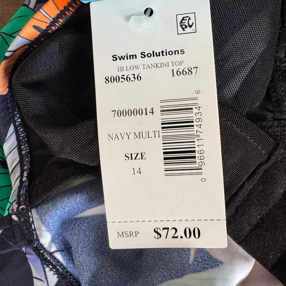 Swim Solutions Printed Princess Tankini Top Double Strap Plus Size 14 NWT - Picture 9 of 10